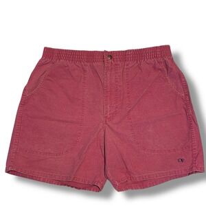 Vintage OP Ocean Pacific Men's Cotton Shorts Pink Coral Elastic Waist Size L 80s
